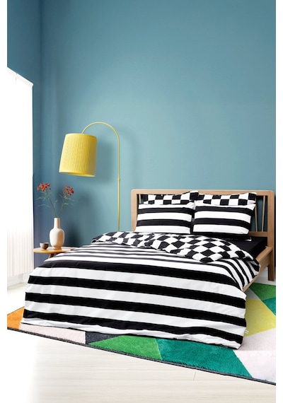 Cozy Home Mono Çift Kişilik Lastikli Çarşaflı Nevresim Takımı Code Siyah Siyah
