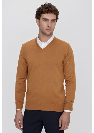 Morven Basic Dinamik Fit Rahat Kesim V Yaka Triko Kazak 99kc017004408 Camel