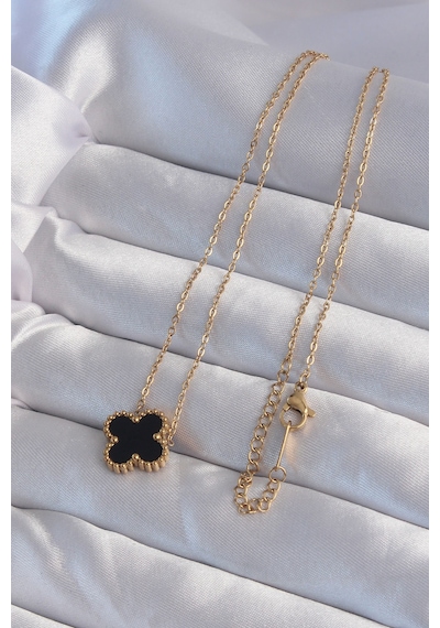 Ezoconcept 316l Çelik Gold Renk Siyah Mineli Yonca Kolye