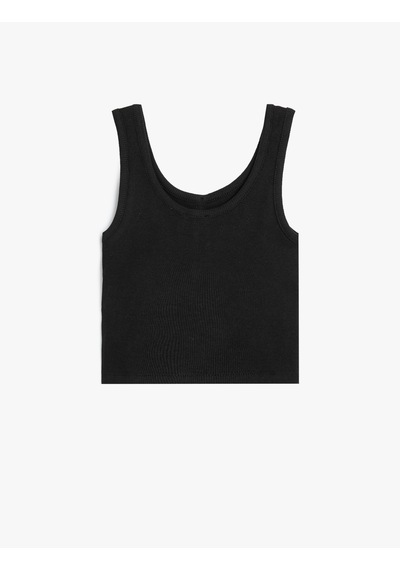 Koton Crop Atlet Kolsuz Kalın Askılı U Yaka Düğme Detaylı Siyah 4skg30009ak Siyah