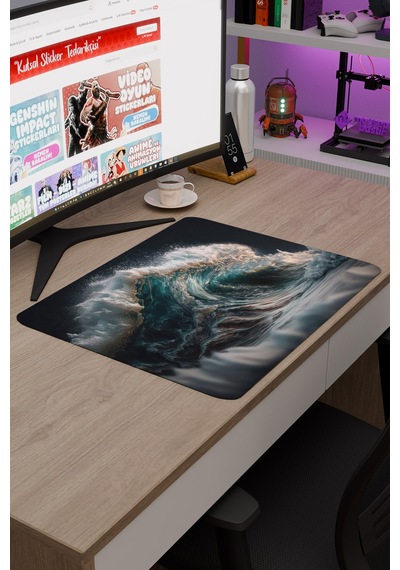 Dalgalar Kaymaz Dikişli Kauçuk Oyuncu Mousepad V2 - 48x40 Xl Gaming Mouse Pad Fare Altlığı