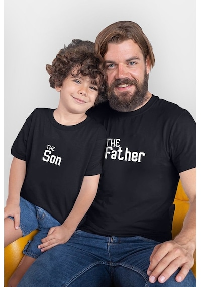 The Father The Son Siyah Baba Oğul Kız Tişört Zıbın Kombini
