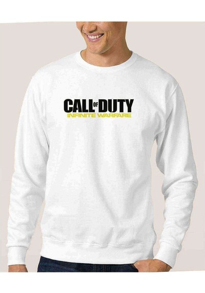 Call Of Duty Infinite Warfare Logo Baskılı Beyaz Erkek Örme Sweat (534624052)