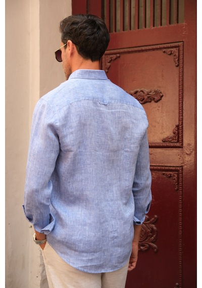 Slim Fit Uzun Kol %100 Keten Nefes Alabilen Kumaştan Hediye Kutulu Erkek Gömlek Fs-004170 - Saks Mavi-2858 Slim Fit Uzun Kol %100 Keten Nefes Alabilen Kumaştan Hediye Kutulu Erkek Gömlek Fs-004170 - Saks Mavi-2858