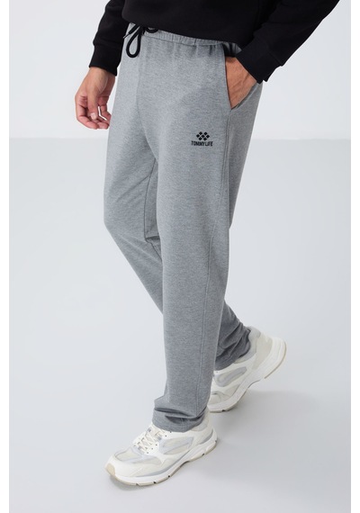 Tommy Life Gri Melanj Bağcıklı Cepli Standart Kalıp Klasik Paça Erkek Eşofman Alt - 84682 GB MELANJ
