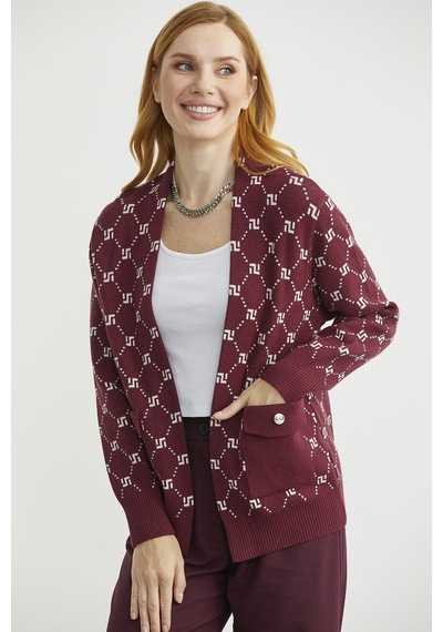 Sementa Logolu Cep Detaylı Oversize Triko Hırka - Bordo Bordo