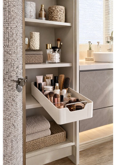 Küçük Boy Çok Amaçlı Raylı Dolap İçi Çekmece Organizer Sürgülü Mutfak Banyo Kiler Düzenleyici Organizer 1 Adet Bej
