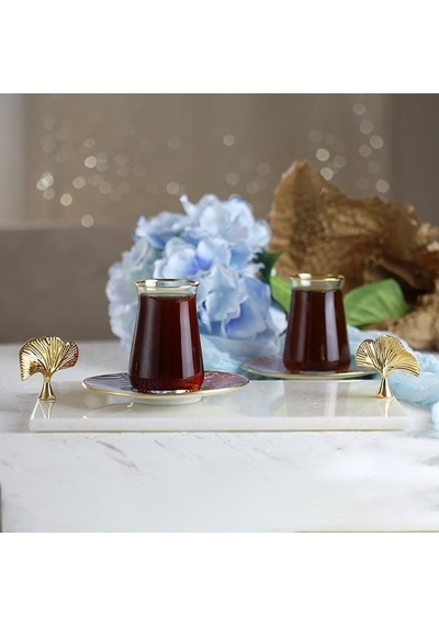 Akayev Mermer Beyaz 30x20 Cm Altın Ginkgo Sunum Tabağı Çok Renkli