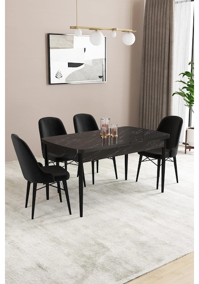 Familieconcept Almira Serisi, Siyah Mermer Desen 80x132 Açılabilir Mdf Mutfak Masası Takımı 4 Adet Sandalye Familieconcept Almira Serisi, Siyah Mermer Desen 80x132 Açılabilir Mdf Mutfak Masası Takımı 4 Adet Sandalye