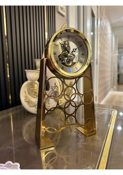 Gold İskelet Mekanizmalı Dekoratif Masa Saati Retro Metal Lüks Masa & Ofis Saati Altın