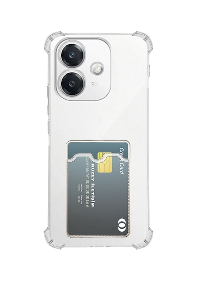 Oppo A3 Kapak İle Uyumlu Kamera Korumalı Kartlıklı Darbe Emici Özellikli Şeffaf Silikon Kılıf