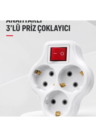 Duvar Tipi 3 Lü Priz Çoklayıcı Kablosuz Anahtarlı Kompakt Priz Adaptörü Diğer