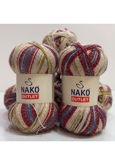 Nako İhraç Fazlası Merserize Simli El Örgü İpi 650gr - Ebruli