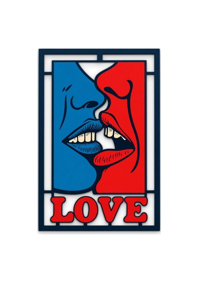 Pop Art Öpücük Love Metal Tablo 84x125 Cm Çok Renkli