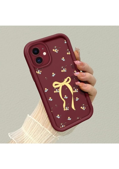 Apple  iPhone 11 Uyumlu Darbeye Dayanıklı Kamera Korumalı  Bordo Silikon Baskı Desenli Kılıf