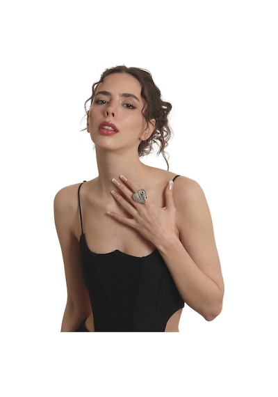 Labalaba Kadın Antik Gümüş Kaplama Ayarlanabilir Gotik Kalp Stilizesi Yüzük Gümüş