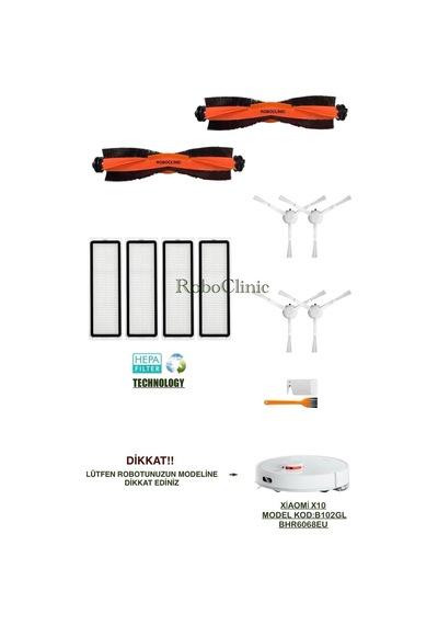 Xiaomi X10 Robot Süpürge Model Kod:b102gl Uyumlu Fırça,filtre,mop Seti-12 Parça