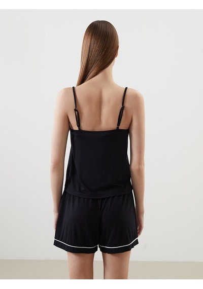 Lcw Dream Siyah V Yaka Askılı Kadın Şortlu Pijama Takımı