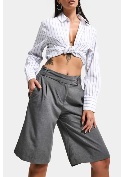 Itsbasic Kadın Gri S6 Baggy Fit Maxi Boy Bermuda Şort Gri Melanj