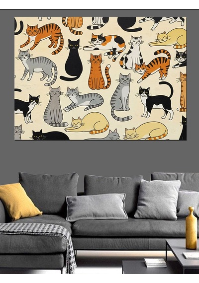 Kedi Desenli Duvar Kağıdı Dekoratif Kanvas - Mdf Ahşap Tablo