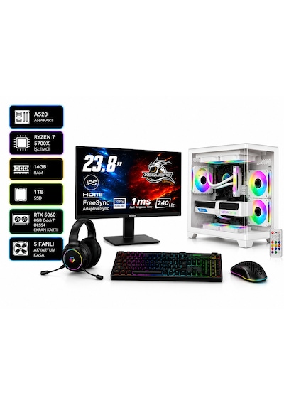 Ramtech Bilgisayar Okula Dönüş - 2 R7-5700 16 GB 1 TB SSD 8 GB RTX3050 8 GB 23.8" Free Dos Masaüstü Oyuncu Bilgisayarı