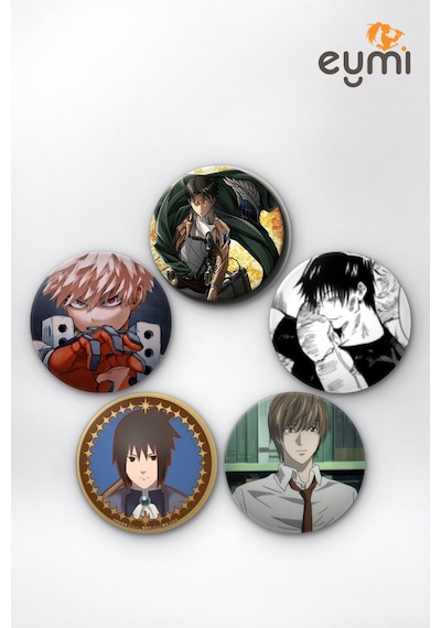 Anime Karanlık Karizma & Karizmatik Rakipler İğneli Buton Rozet 5li Set Çok Renkli