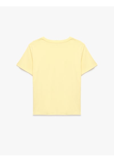 Koton Pamuklu Kısa Kollu Bisiklet Yaka Oversize Basic Tişört Sarı 6sak50524ek