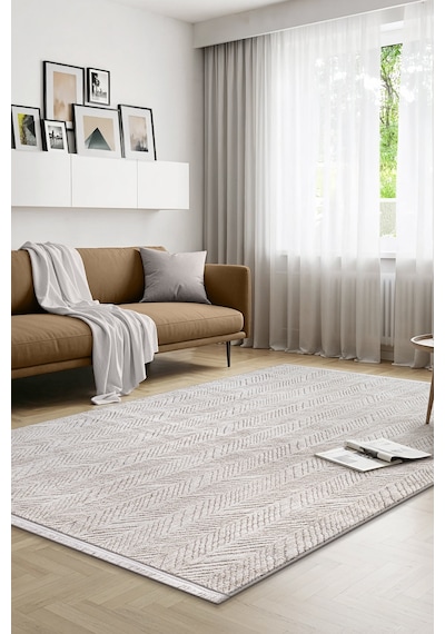 Yalın Modern Dokuma Halı Kaymaz Tabanlı Yıkanabilir Salon Ve Oturma Odası Halısı 5577 Krem Krem Krem