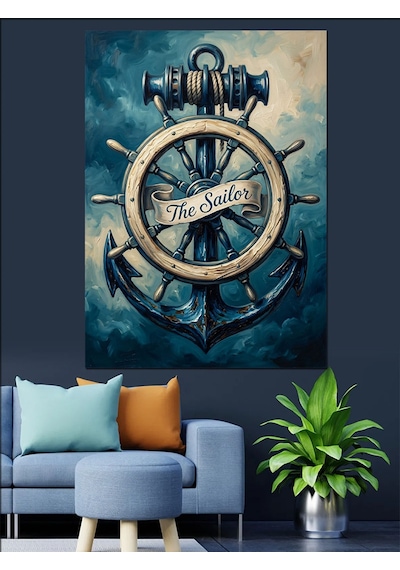 The Sailor Çapa Ve Dümen Dekoratif Kanvas - Mdf Ahşap Tablo