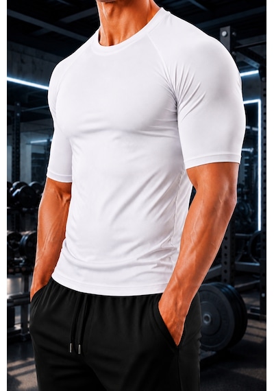 Sapeur Erkek Premium Raglan Dikişli Compression Tişört - Ultra Esnek Ve Nefes Alan Beyaz