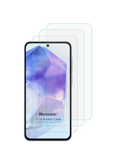 Galaxy A55 Screen Protector Nano Glass Cam Ekran Koruyucu 3 Lü Paket Galaxy A55 İle Uyumlu Ekran Koruyucu - Şeffaf