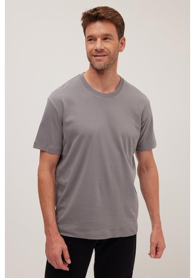 Tudors Unisex Relax Fit Rahat Kesim %100 Pamuk Yumuşak Dokulu Hafif Kalın Gri Bisiklet Yaka Tişört-36911 Gri