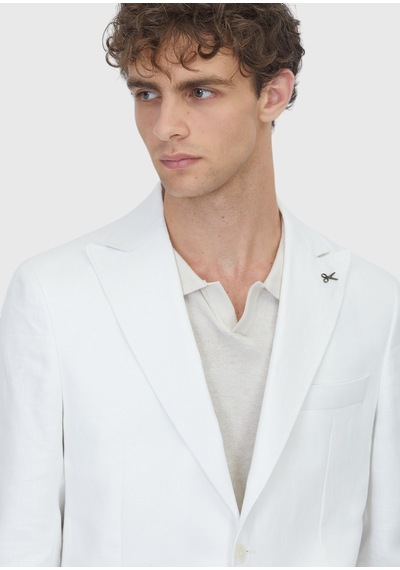 Ramsey Ekru Düz Zeroweight Slim Fit %100 Keten Takım Elbise