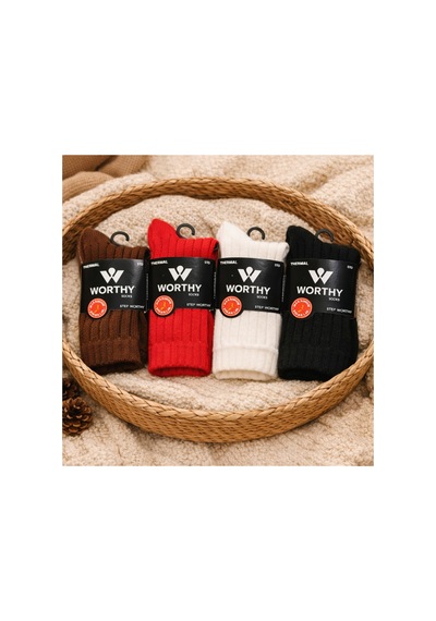 Worthy Socks 4 Çift Kalın Maksimum Sıcaklık Hissettiren Çorap Seti 4 Çift Çok Renkli