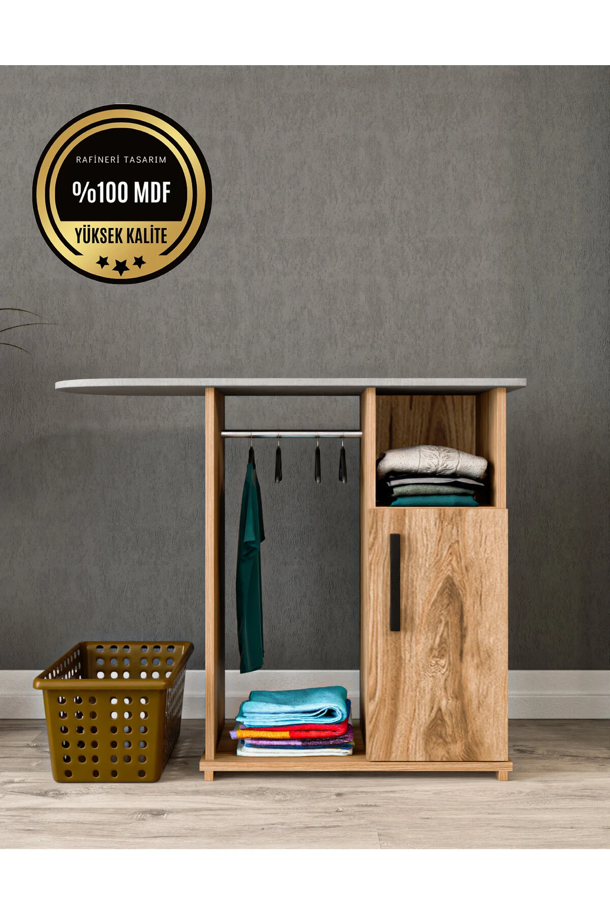 Event Ütü Masası Dolaplı Askılı Mdf Kahverengi Ütü Masası Dolaplı Ütü Standı Ceviz