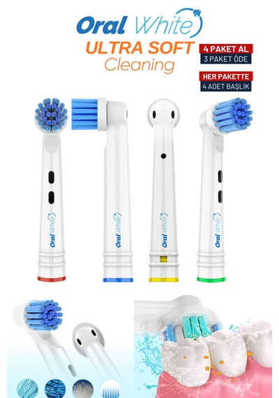 Oral White Ultra Soft Cleaning Dönen Başlıklı Ultra Yumuşak 4 Adet Yedek Başlık