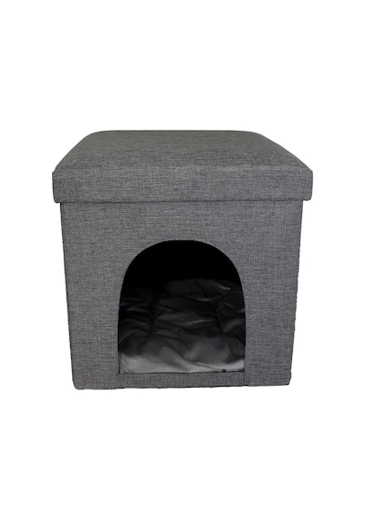Katlanabilir Minderli Kedi Köpek Kulübesi Koyu Gri 40 x 40 x 24 CM