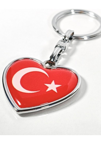 Ay Yıldız Figürlü Kalp Şeklinde Kırmızı Metal Anahtarlık Duygusal Ve Anlamlı Bir Tasarım Çok Renkli
