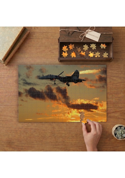 Savaş Uçağı - Günbatımı Tasarımı 240 Parça Ahşap Puzzle Ahşap Kutuda Mpy10471