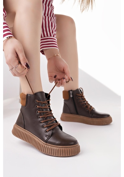Nesilshoes Nesil Shoes Ermod 401 Kahve Taba Kadın Postal Bot Kahve-taba