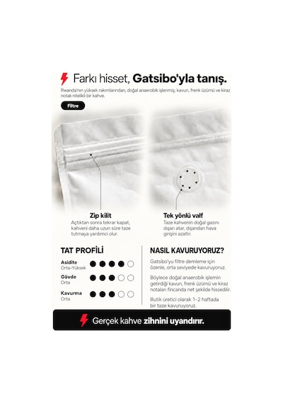 Gatsibo Rwanda Nitelikli Filtre Kahve 1000 Gr Bourbon Doğal Anaerobik Çekirdek