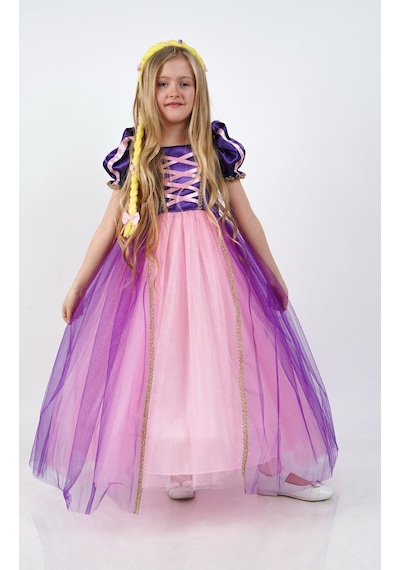 Rapunzel Prenses Kız Çocuk Parti Kostümü Doğum Günü Elbisesi Mor
