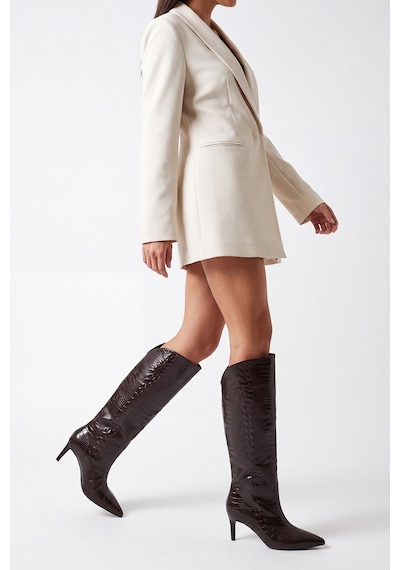 Luvi Shoes Merlyn Kahverengi Baskı Kadın Topuklu Çizme