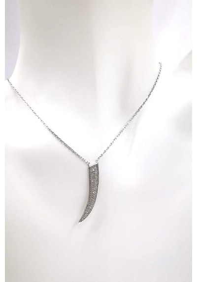 Omar Silver Kadın Fil Dişi Model Zirkon Taşlı Gümüş Kolye Omr8662