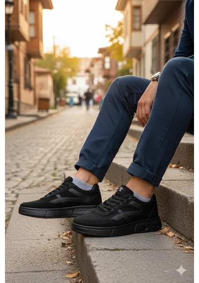 Fort 2308 Dks Keten Rahat Hafif Sneaker Erkek Ayakkabı Siyah