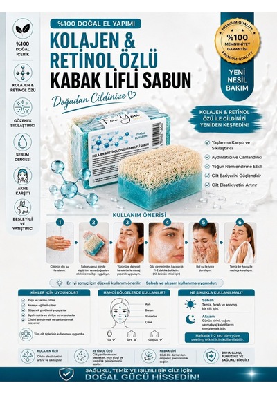 Kabak Lifli El Yapımı Kolajen & Retinol Özlü Sabun Collagen Sabun Kabak Lifi - Lavanta