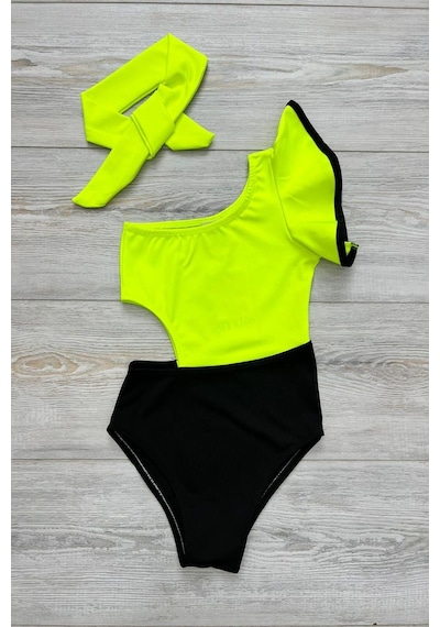 My Kids Wear Dekolite Modelli Kız Çocuk Mayosu Neon Sarı