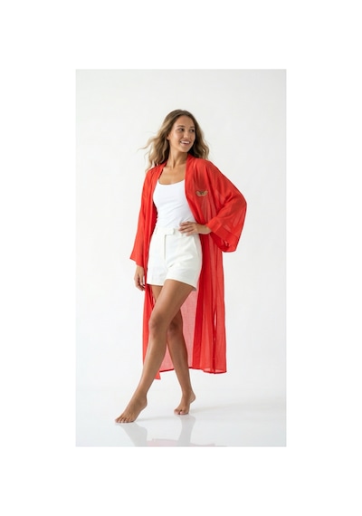 Lila Mare İnce Pamuk Vual Kumaşlı Handmade Beachwear Yazlık Kimono Renkli Renkli
