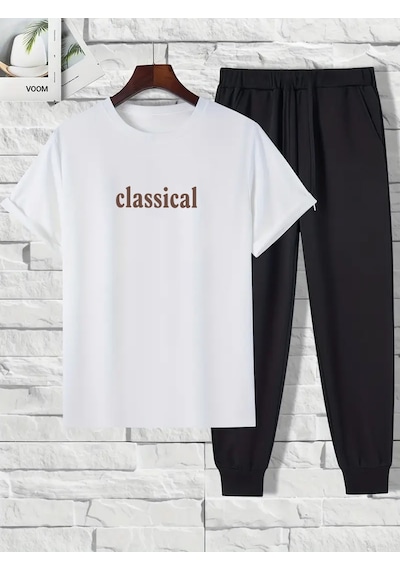 Uyguntarz Unisex 2'li Classical Baskılı Eşofman Takımı Beyaz
