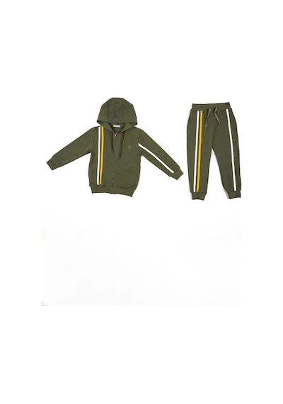Adisia Unisex Bebek Yeşil Sarı Beyaz Çizgili Kapüşonlu Mevsimlik Eşofman Takımı Yeşil